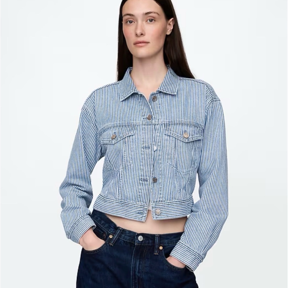 NWT GAP Women’s Denim Stripe Cropped Jacket (Blue Railroad Stripe) size L